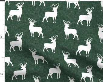 Buck Fabric - Bucks On Green By Littlearrowdesign - Buck Deer Hunting Woodland Nursery Animals Cotton Fabric By The Yard With Spoonflower