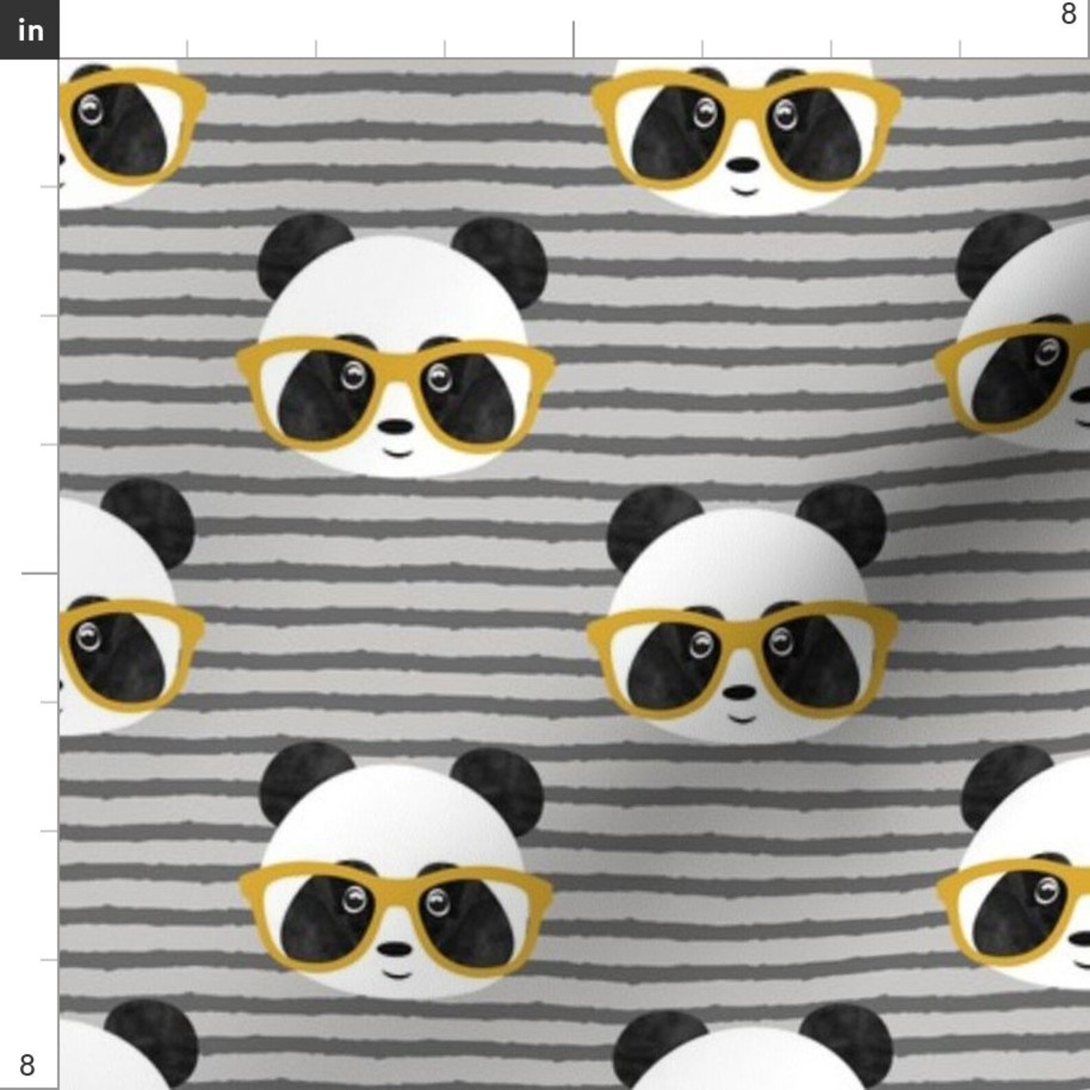 Hipster Panda Stripe Fabric Pandas With Glasses Grey Etsy