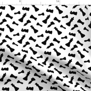 Chess Pieces Fabric - Chess Pieces // Solid Black By Thin Line Textiles - Chess Pieces Cotton Fabric By The Yard With Spoonflower