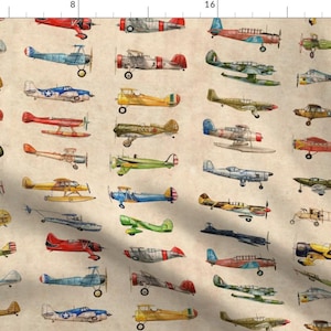 Airplane Vintage Models Aircraft Fabric - Antiqued Planes Fabric Repeat By Taranealart - Airplane Cotton Fabric By The Yard With Spoonflower