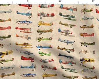 Airplane Vintage Models Aircraft Fabric - Antiqued Planes Fabric Repeat By Taranealart - Airplane Cotton Fabric By The Yard With Spoonflower