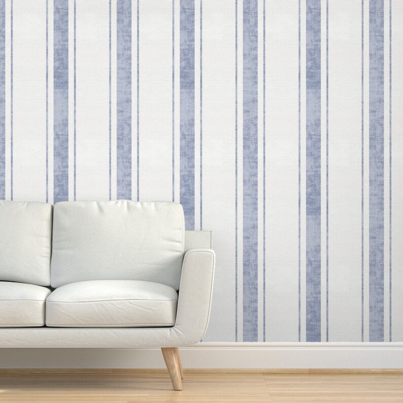 Sky Blue Stripe Wallpaper Aegean Bold Ticking Stripe by Etsy