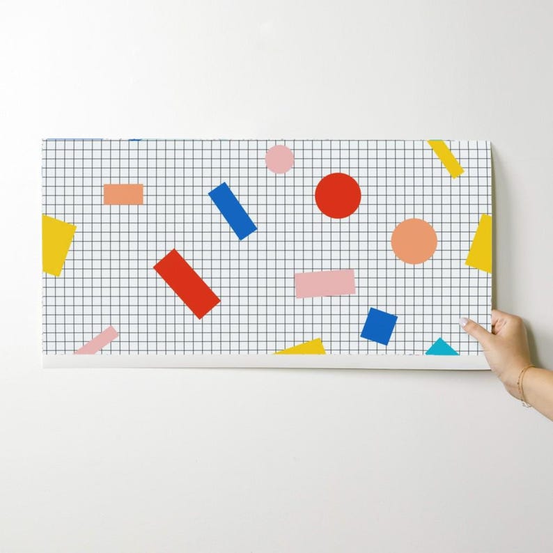 Retro Wallpaper - Color Block Grid By Louisemargaret - Retro 80s Grid Custom Printed Removable Self Adhesive Wallpaper Roll by Spoonflower image 9