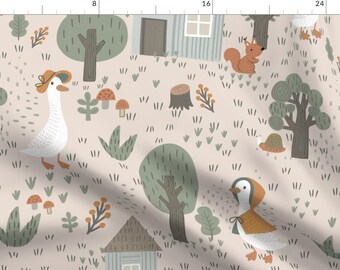 Whimsical Fabric - Goose Village by creativeateliers - Nursery Scandi Farmhouse Cottagecore Baby Kids Fabric by the Yard by Spoonflower