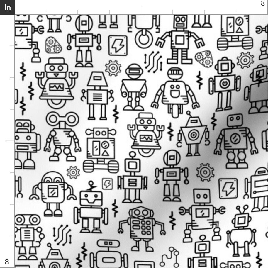 Robots Fabric Robot Colour Me in Small Scale by Lub by Lamb | Etsy