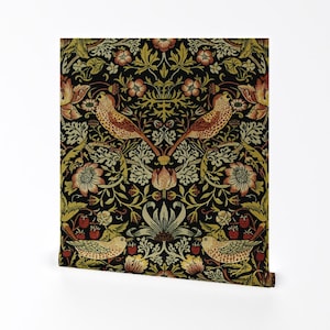 William Morris Removable Peel and Stick Wallpaper - Traditional Victorian - Wall Art Wall Decor - Strawberry Thief by peacoquettedesigns