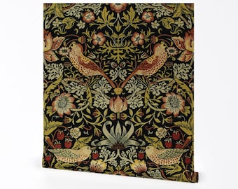 William Morris Removable Peel and Stick Wallpaper - Traditional Victorian - Wall Art Wall Decor - Strawberry Thief by peacoquettedesigns