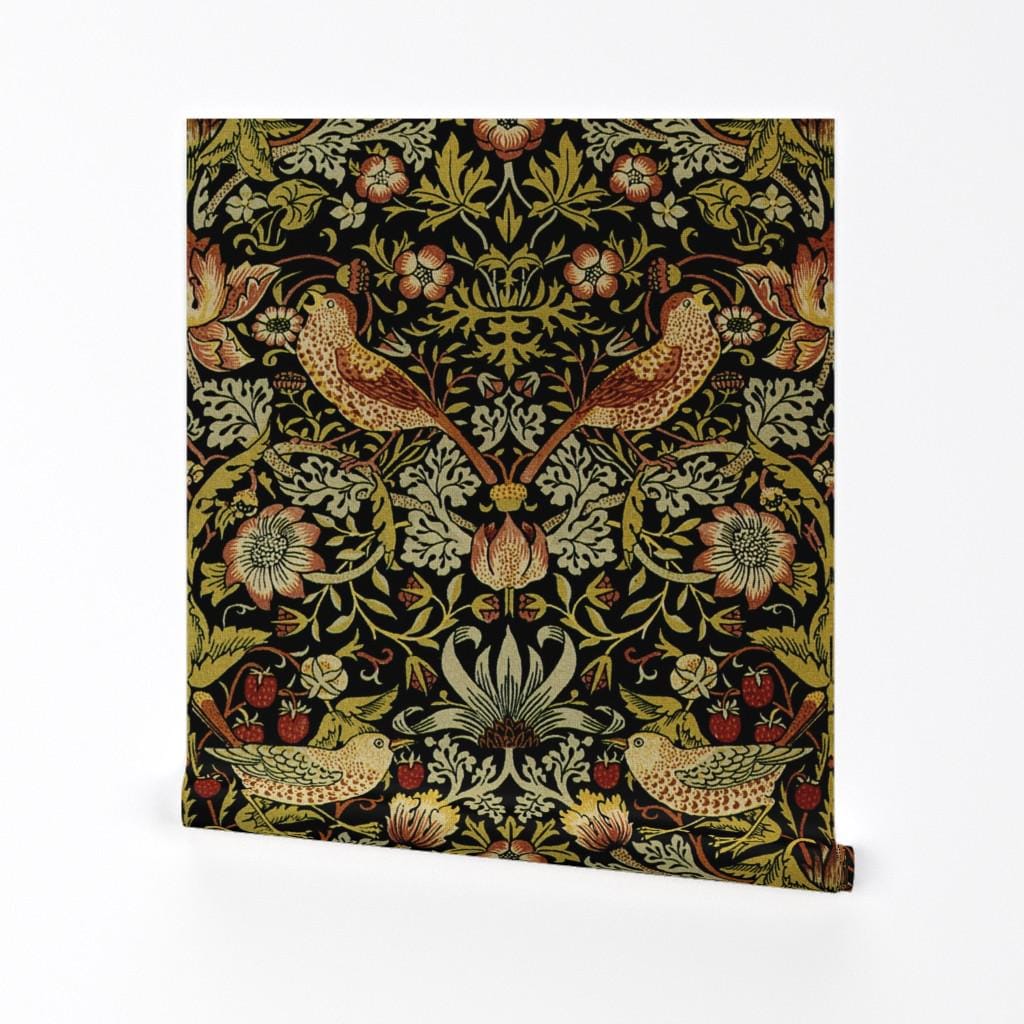 William Morris Removable Peel and Stick Wallpaper - Traditional Victorian - Wall Art Wall Decor - Strawberry Thief by peacoquettedesigns