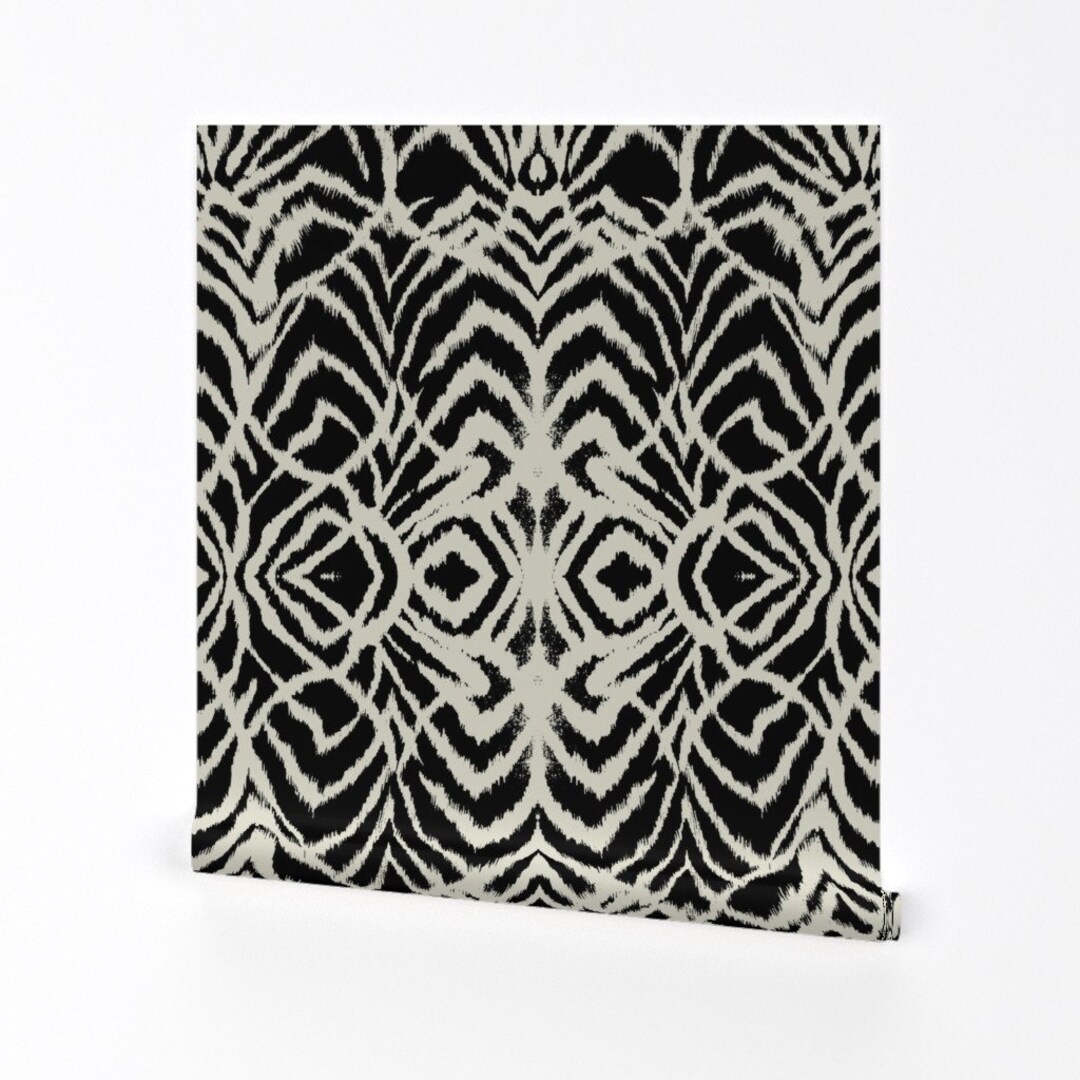 Black Ikat Wallpaper Wild Ikat Black and White by Ninaribena Etsy