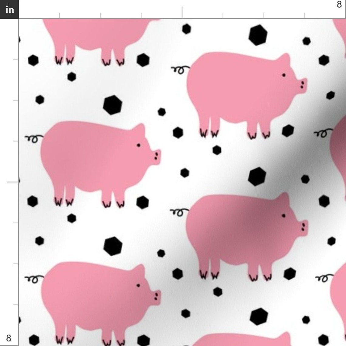 Pink Pig Fabric Here Piggy Piggy by Heatherdoucette Farm Etsy