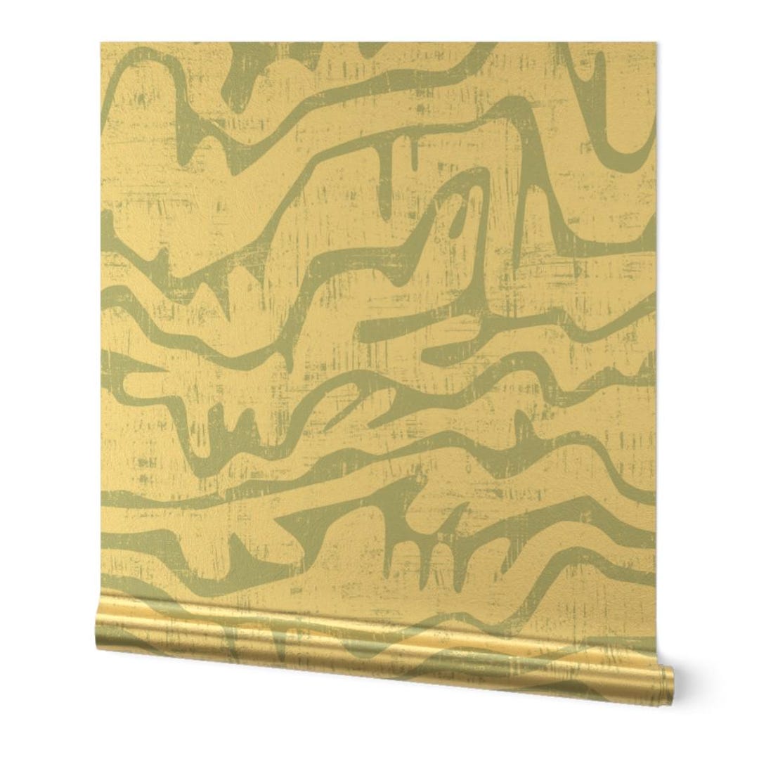 Buy Wavy Blue Stripe Gold or Silver Metallic Wallpaper Abstract