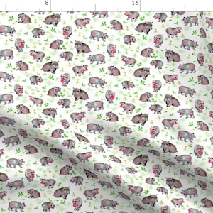 Hippopotamus Fabric - Baby Hippos By Jadegordon Tropical Baby Boy Girl Nursery Toddler Decor - Cotton Fabric By The Yard With Spoonflower
