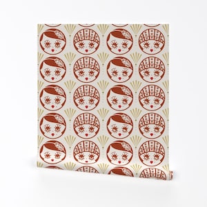 Rote Puppen Tapete - Art Deco Flappers By Morecandyshop - Rote Muster Individuell bedruckte entfernbare selbstklebende Tapetenrolle von Spoonflower