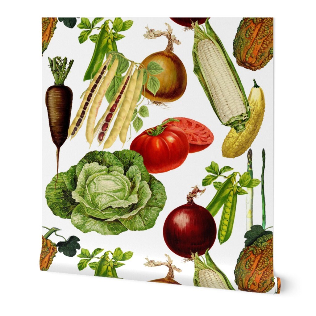 Veggies Wallpaper Vintage Veggies by Redbriarstudio | Etsy