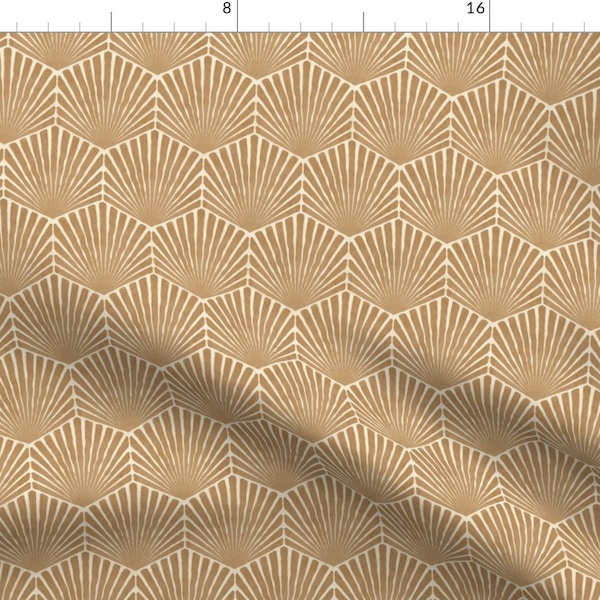 Neutral Art Deco Fabric - Boho Rhombus Shell by patterns_of_love - Minimalist Tan Sand Beige Hexagon Fabric by the Yard by Spoonflower