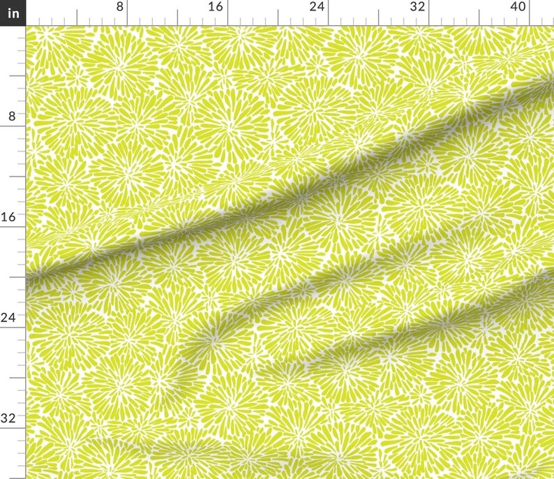 Chartreuse Floral Fabric Acid Green Mums by bevestudio Colorful Abstract Graphic 1960s Bright Green Fabric by the Yard by Spoonflower image 3