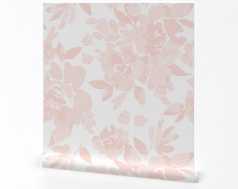 Perzikroze bloemenbehang - Pretty Peonies Blush van indybloomdesign - Jumbo Scale Pastel verwijderbaar Peel and Stick Wallpaper van Spoonflower