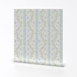 Carta da parati rimovibile con motivo floreale ad acquerello, damascata a strisce, motivo damascato, decorazione da parete, motivo floreale dipinto a mano di bloomerydecor