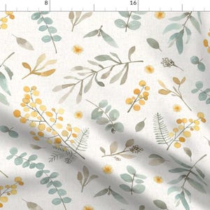 Australian Flora Fabric - Australian Wattle And Eucalyptus Watercolor Floral By Lolahstudio - Australian Flora Fabric With Spoonflower