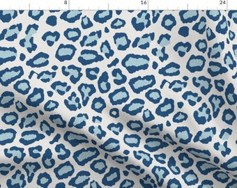 Blue Leopard Fabric - Etosha Leopard Skin In Blue By Willowlanetextiles - Blue Animal Print Cotton Fabric By The Yard With Spoonflower