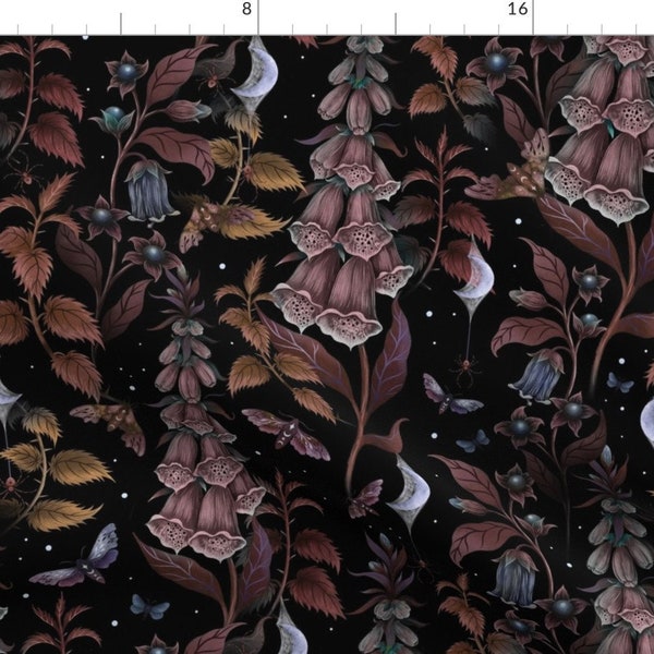 Foxglove Digitalis Fabric - Witch Garden by episodic_drawing - Poisonous Plants Gothic Botanical Spider Fabric by the Yard by Spoonflower