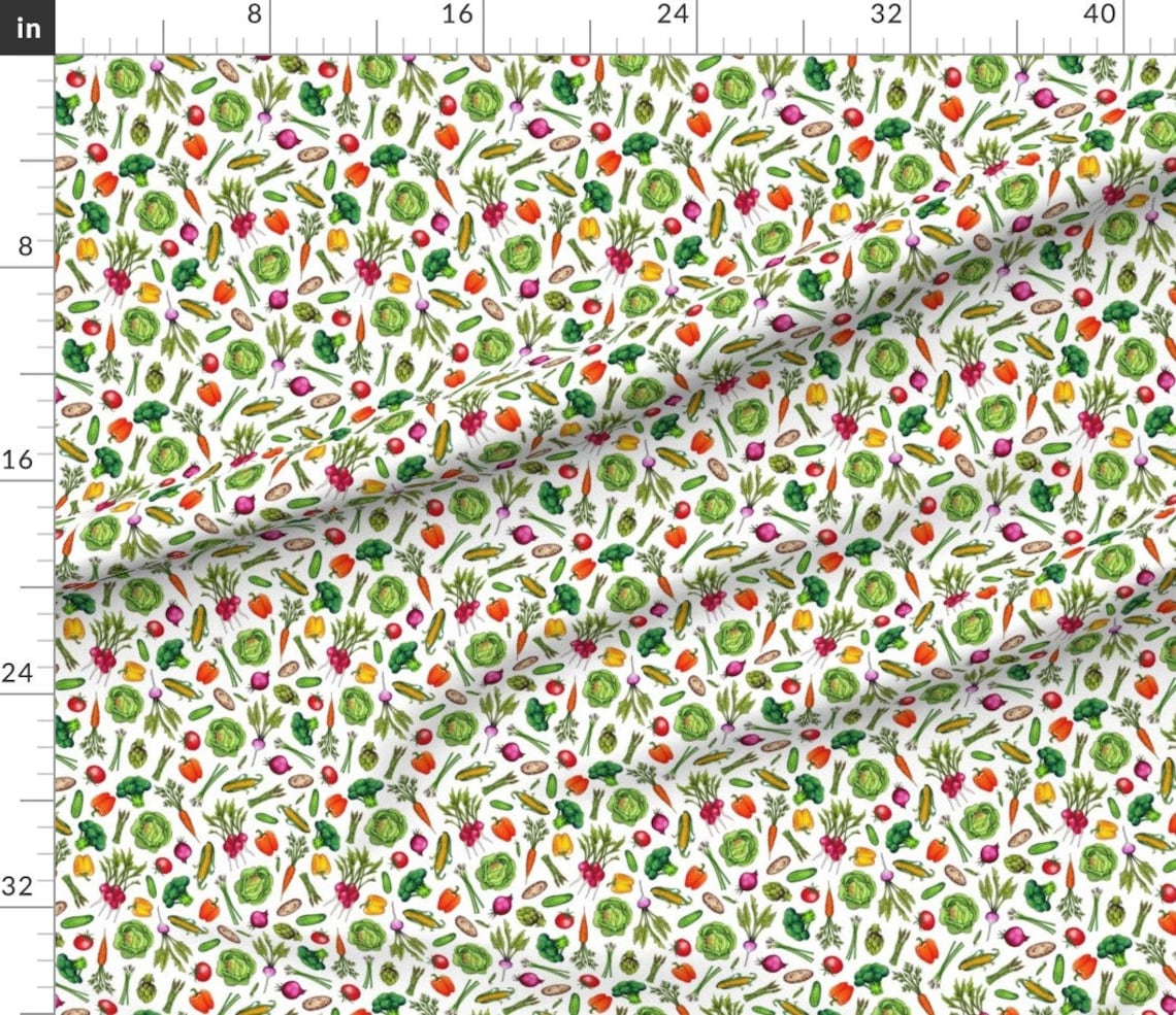 Vegetables Fabric Spring Vegetable Garden Colorful Ditsy Etsy