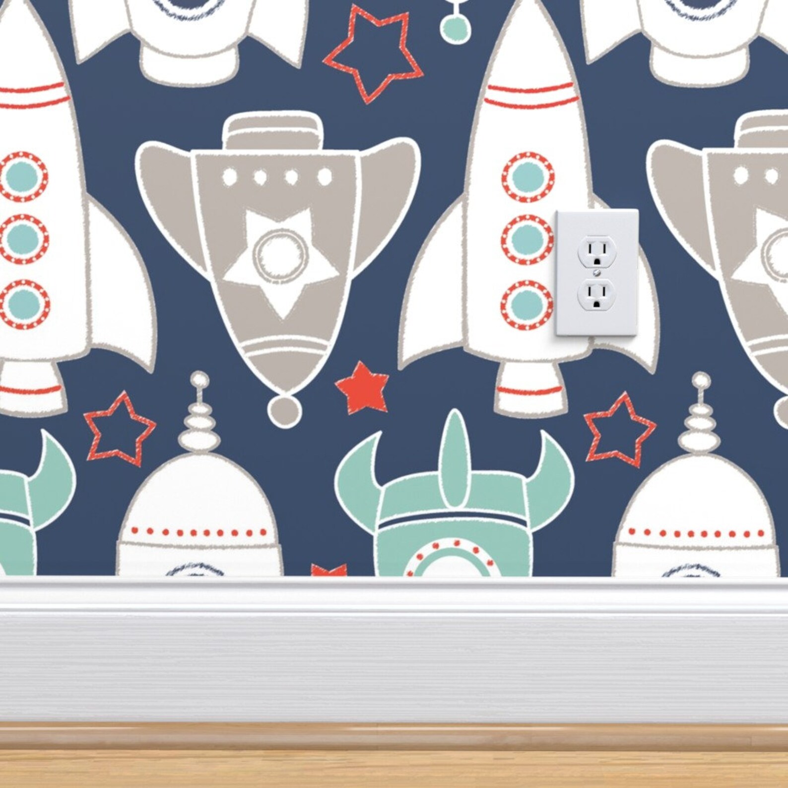 Rocket Ships Wallpaper Rocket Race in Navy by Sugarfresh Etsy