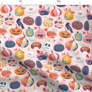 Halloween Fabric - Pastel Pumpkin Patch By Michaelzindell - Halloween Ghosts Pink Orange Pumpkins Cotton Fabric By The Yard With Spoonflower