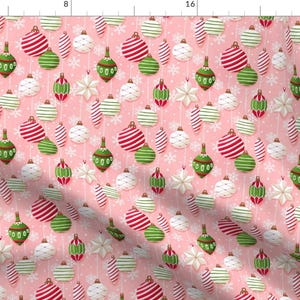 Pink Baubles Fabric - Vintage Ornaments by whimsical_brush - Holiday Festive Vintage Decor Pink Christmas  Fabric by the Yard by Spoonflower