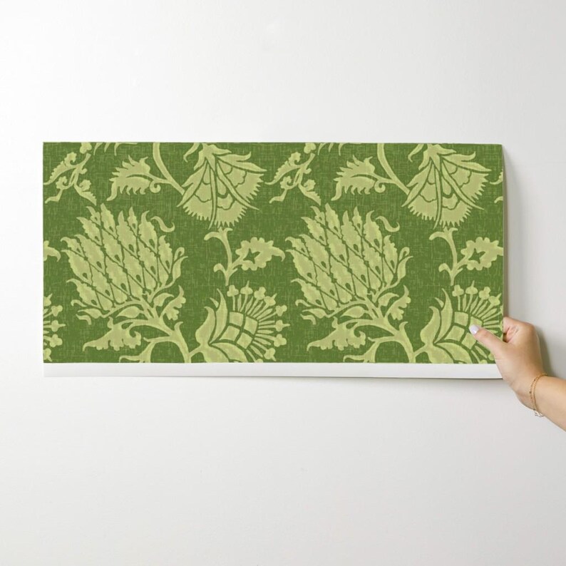 Green Damask Wallpaper - Contessa Vert By Willowlanetextiles - Vintage Custom Printed Removable Self Adhesive Wallpaper Roll by Spoonflower image 9