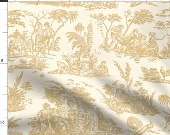 Toile Fabric - Marseilles Toile ~ Gilt On Cosmic Latte By Peacoquettedesigns - Toile Gilt Vintage Cotton Fabric By The Yard With Spoonflower