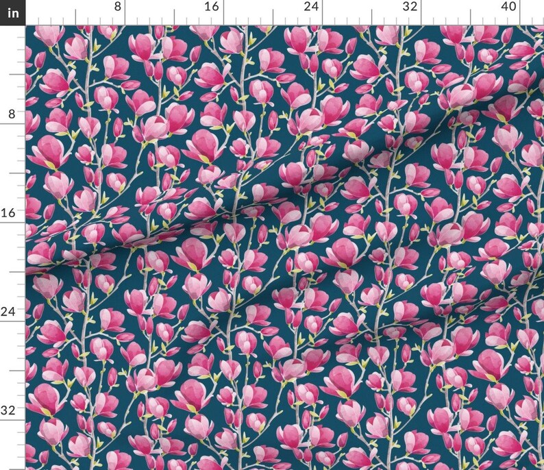 Magnolia Fabric Magnolia Spring Bloom Navy Pink by Etsy UK