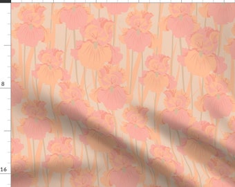 Pastel Orange Floral Fabric - Iris 1 by lapetitelecour - Iris Color Of The Year Modern Floral Pastel Pink Fabric by the Yard by Spoonflower