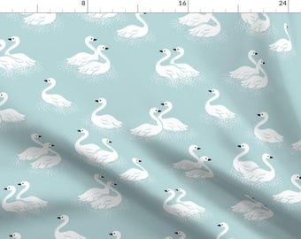 Swan Fabric - Swans By Morecandystudio - Swan Bird Water Nature Blue Baby Nursery Decor Cotton Fabric By The Yard With Spoonflower