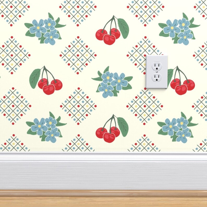 Retro Kitchen Wallpaper Kitchen Cherry Large Print by Etsy