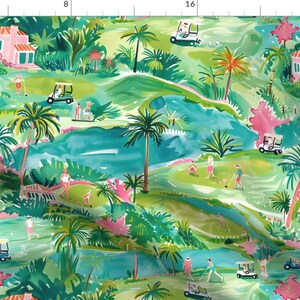 Summer Fabric - On The Links Watercolor by cherylgrahamdesigns - Tropical Florida Sports Palm Trees Golf Fabric by the Yard by Spoonflower image 1