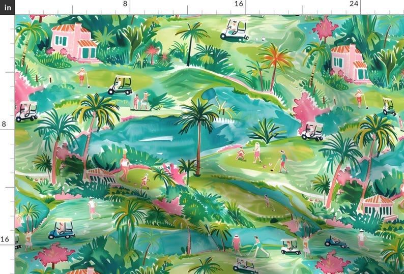 Summer Fabric - On The Links Watercolor by cherylgrahamdesigns - Tropical Florida Sports Palm Trees Golf Fabric by the Yard by Spoonflower image 1