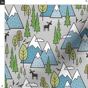 Mountains Fabric - Forest Adventure Woodland Trees Moose Canada PNW Blue On Grey By Caja Design - Cotton Fabric By The Yard With Spoonflower image 3