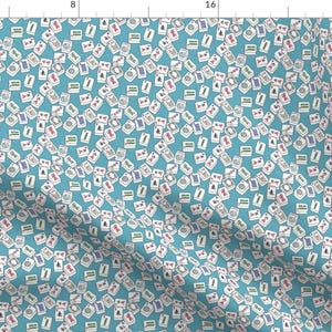 Mahjong Tiles Apparel Fabric - Mini Mahjong by theplumgrove - Small Scale Game Pieces Chinese Classic Aqua Clothing Fabric by Spoonflower image 1