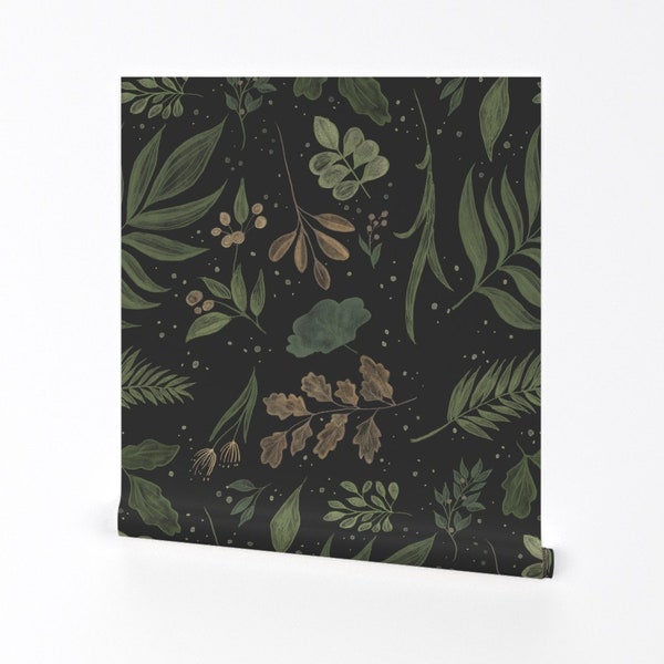 Moody Botanical Wallpaper -  Dark Botanical Leaves by thestorysmith - Jumbo Scale Garden Removable Peel and Stick Wallpaper by Spoonflower