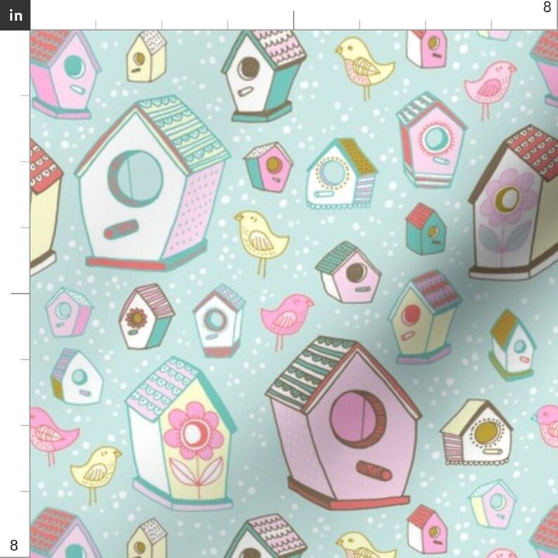 Bird Houses Fabric Spring Bird Houses by Kristinnohe Birds Etsy