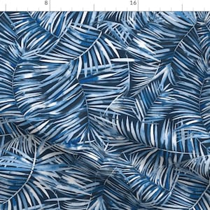 Palm Leaves Fabric - Palms By Ninola-Design - Navy Blue Tropical Leaves Caribbean Watercolor Cotton Fabric By The Yard With Spoonflower