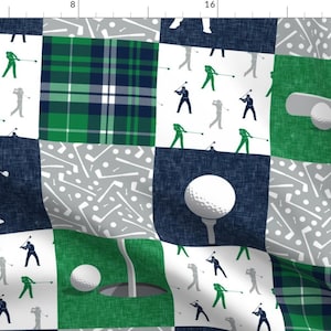 Golf Fabric - Golf Wholecloth  by littlearrowdesign - Golf Patchwork Golfing Green Navy Gray Plaid Fabric by the Yard by Spoonflower