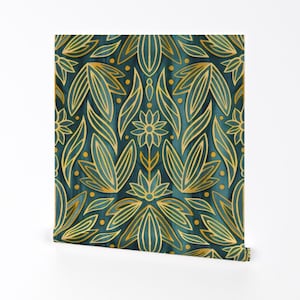 Rococo Wallpaper - Rococo Yellow Enamel Art Deco By Tigatiga - 1920s Deco Nouveau Bold Removable Self Adhesive Wallpaper Roll by Spoonflower