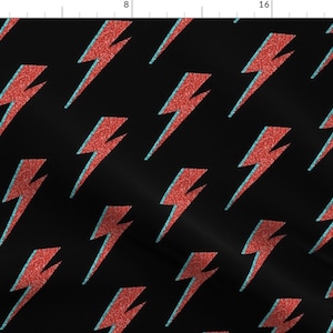 Lightning Bolt Fabric - Red Blue Lightning on Black By Linziloop - Storm Lightning Bolts In Red Cotton Fabric by the Yard with Spoonflower