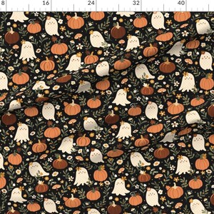 Cute Halloween Ghost Apparel Fabric - Ghost Pumpkin by kylielouise - Dark Floral Pumpkin Orange Black Green Clothing Fabric by Spoonflower image 2