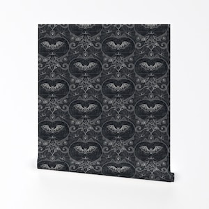 Carta da parati rimovibile damascata ragnatela - Halloween ragnatele gotiche - Decorazione murale - Pizzo gotico pipistrelli neri di appleyards