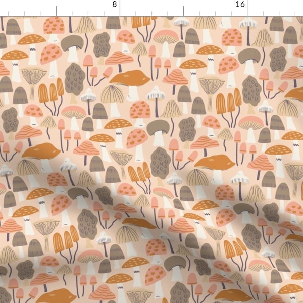 Pink Fabric - Woodland Mushroom  by sarah_price_ -  Brown Floral Orange Forest Woodland Earth Autumn Fall  Fabric by the Yard by Spoonflower
