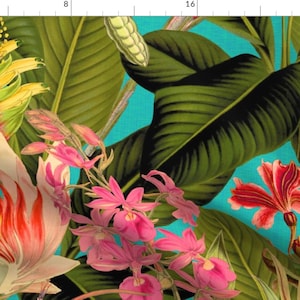 Tropical Floral Fabric - Floral Fantastico ~ Calypso Linen Luxe By Peacoquettedesigns - Palm Cotton Fabric By The Yard With Spoonflower