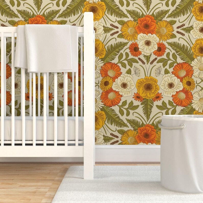 Vintage Flowers Removable Peel and Stick Wallpaper - Floral Retro ...